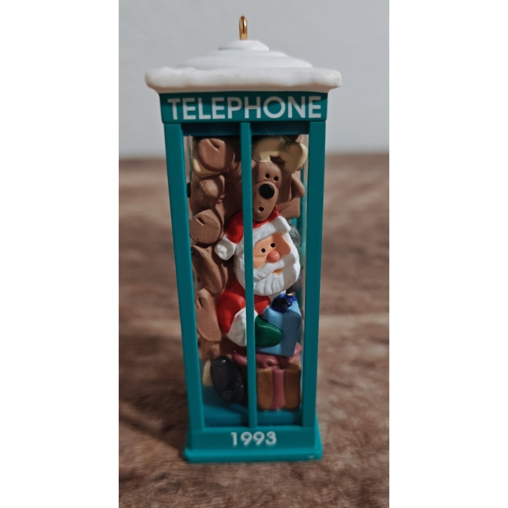 1993 Hallmark Keepsake Ornament "Room For One More" Santa Reindeer Phone Booth